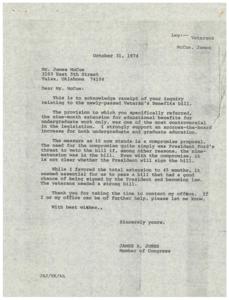 McCue asks about Veteran&#39;s Benefits bill, Jones explains compromise bill., 1974-10-31