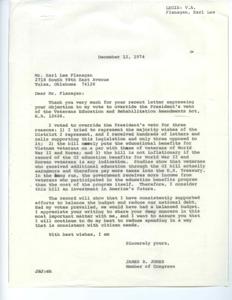 Jones defends vote on Veterans Education and Rehabilitation Amendments Act., 1974-12-04
