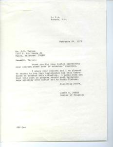 Congressman thanks for concern about veterans, discusses challenges faced by Vietnam veterans., 1973-02-24