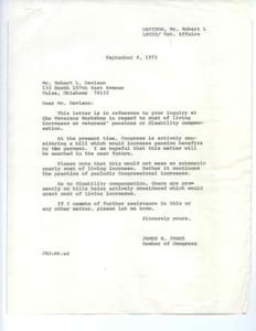 Davison inquires about veterans&#39; pension and disability compensation increases., 1973-09-04