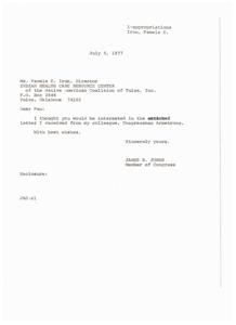 ["The document from Congressman Armstrong to Congressman Jones discusses the funding for Indian Health Care programs in the Interior Appropriations bill. The House increased the budget request for urban Indian health projects, but the Senate recommended a lower amount. The conference committee compromised on a total of $6,530,000. Armstrong expresses regret that the conference did not fully meet Jones' request."]