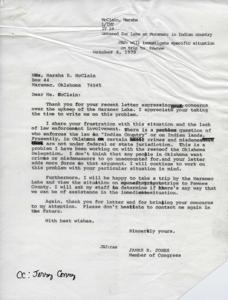 Concerns over Meramec Lake Maintenance: A Letter from Congressman James R. Jones, 1979-10-08