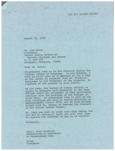 Letter Regarding Funding for United Indian Tribes of Western Oklahoma and Kansas Programs in Fiscal Year 1974, 1973-07-16