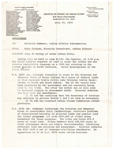 Congressional Committee Review of Seven Indian Affairs Bills, 1973-01-01 - 1973-12-31