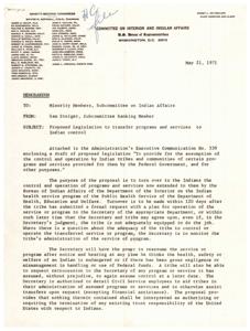 Proposal for the Transfer of Federal Programs and Services to Indian Control: A Memorandum from the Ninety-Second Congress, 1971-05-21