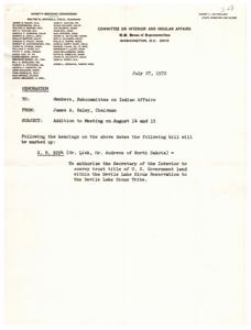 Memorandum on the Addition to the Meeting Regarding Land Rights of the Devils Lake Sioux Tribe, 1967-01-01 - 1974-12-31
