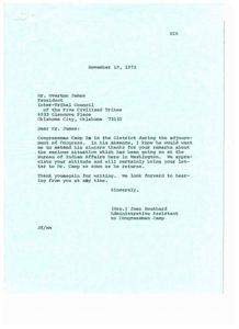["The document contains a telegram from Jim Holt to Congressman Camp regarding the occupation of the Bureau of Indian Affairs building. Holt urges Camp to support the prosecution of the Indians involved, calling the occupation a national disgrace."]