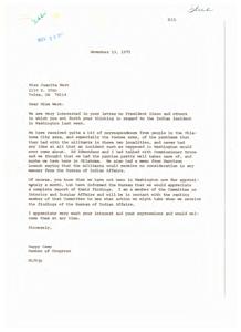 ["In his letter, Mr. Kinsey expresses his outrage at the takeover of the Bureau of Indian Affairs building by rebels, and calls on Congressman Camp to take action to prevent such an incident from happening again. He argues that any group that takes over a government building by force should be removed by force, with no amnesty or ransom paid."]
