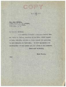 Correspondence Regarding Request from Omnia Tribal Council for Sending Delegates to Washington, 1935-01-01 - 1935-12-31