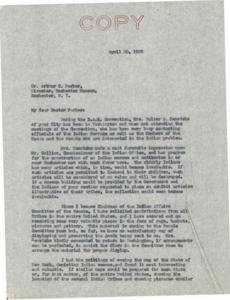 Efforts to Establish an Indian Museum and Auditorium in Rochester: A Letter from Elmer Thomas to Dr. Arthur C. Parker, 1935-04-20