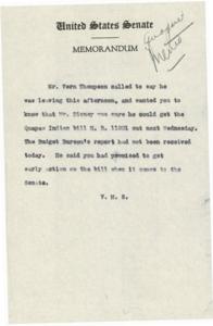 Memorandum Regarding the Progress of Quapaw Indian Bill H.R. 11231 in the Senate, 1935-01-01 - 1935-12-31