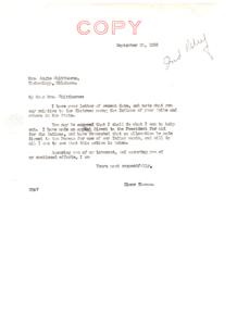 1936 Correspondence between Mrs. Argie Whitthorne and Senator Elmer Thomas Regarding Aid for Chickasaw and Choctaw Tribes, 1936-09-23