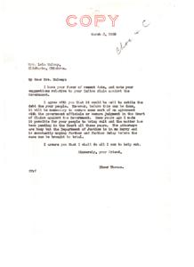 Correspondence on Settling Native American Claims Against the Government in 1936, 1936-03-02