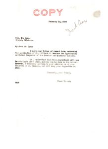 Correspondence Regarding the Appointment of Hilliard W. Denison as Mining Inspector of the Choctaw and Chickasaw Nations, 1936, 1936-02-19