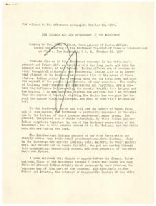1937 Address by Commissioner of Indian Affairs: The Role and Impact of Southwestern Indians, 1937-10-18