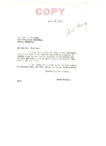 Correspondence Regarding the Supply of Radium Water to the Indian Hospital at Claremore, 1935-1936, 1935-04-27