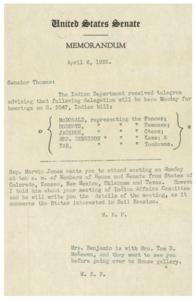 Notification of Delegation Visit for Indian Bill Hearing and Soil Erosion Meeting, 1935-04-06