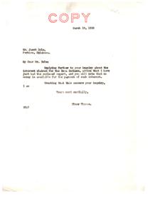 1936 Correspondence Regarding Iowa Indians&#39; Interest Claims, 1936-03-19