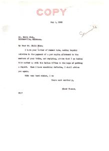 Correspondence Regarding Seminole Tribe&#39;s Per Capita Payment Inquiry, 1936, 1936-05-02