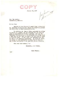 Correspondence Regarding Legal Protests in the 1930s: Letters Between Honorable  Tom Anglin and Senator Elmer Thomas, 1937-01-22