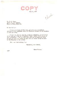 Addressing the Injustices Faced by the Chickanaw Indians: A Letter from Elmer Thomas to R. L. Ream, 1937-07-05