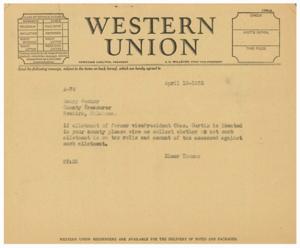 Telegraphic Correspondence Regarding Tax Status of Former Vice President Chas. Curtis&#39;s Allotment, 1935-01-01 - 1935-12-31