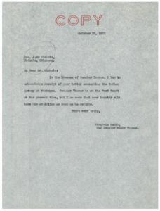Correspondence Between Honorable  Jack Nichols and Senator Elmer Thomas Regarding Indian Agency at Muskogee, 1935-10-16