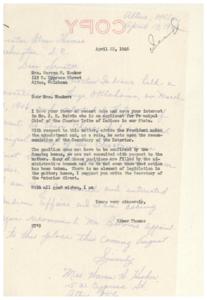 Correspondence Regarding the Appointment of the Principal Chief of the Choctaw Tribe, 1946, 1946-04-17
