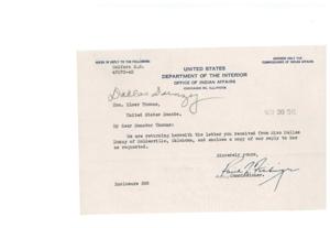 Correspondence Between the Office of Indian Affairs and Senator Elmer Thomas Regarding Creek Indian Payments, 1946-01-01 - 1946-12-31