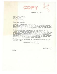Correspondence and Meeting Updates Regarding the Sale of Choctaw-Chickasaw Nation Coal-Asphalt Lands in 1946, 1946-11-13