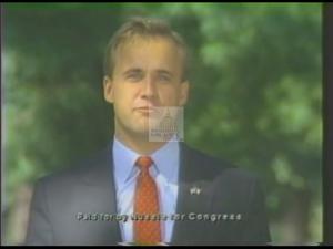 ["In the 1990 presidential campaign ad, Republican candidate Jim Nussel emphasized integrity, principled leadership, and local support. With scenes of Nussel speaking earnestly to the camera, at podiums, and during debates with patriotic backdrops, the ad underscores his commitment to fairness and contrasts his campaign funding sources with his opponent's."]