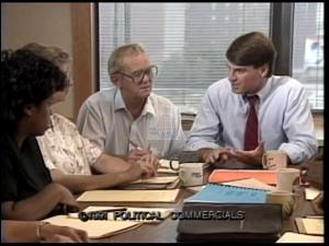 ["In a 1990 campaign ad, Democratic presidential candidate Tim Roemer emphasizes his commitment to middle-class families, passionately advocating for political change and equity. He confronts special interests, promising to champion middle-class rights and fight against establishment pressures. Roemer gestures energetically throughout scenes of speeches to diverse crowds, underlining his dedication to transformative policies."]