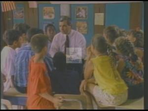 ["In the 1994 political TV ad for Democratic presidential candidate Jack Reed, imagery of empty classrooms powerfully symbolizes the neglect and ineffectiveness of current education legislation, underscoring an urgent need for accountability and reform. Jack Reed is depicted as a committed advocate passionately pushing for impactful changes in national school standards, positioning him as the candidate who will ensure educational reforms are realized for future generations."]