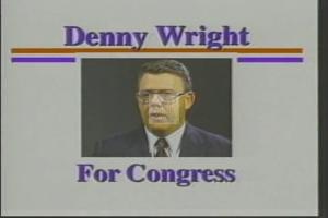 ["In a 1994 presidential campaign ad, Republican candidate Denny Wright, a seasoned businessman, emphasized his commitment to principled leadership and decisive decision-making. Scenes of Wright confidently addressing the camera in professional settings underscored his promise to bring impactful leadership to Washington, drawing on his extensive business experience to navigate complex political landscapes."]