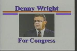 ["In the 1994 political TV ad, Republican candidate Denny Wright confidently presents himself as a leader with strong conservative values. Through various scenes, including interviews and speeches, Wright emphasizes his commitment to personal liberty, minimal government interference, and effective governance, showcasing his qualifications for congressional success."]