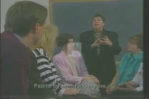 ["In her 1994 presidential campaign ad, Democratic candidate Helen Knipe Smith showcases her deep community involvement and leadership in revitalizing Ohio City. The ad features scenes of Smith speaking confidently at various community events, engaging with local residents, and discussing public safety and neighborhood revitalization, underscoring her commitment to positive change and community empowerment."]