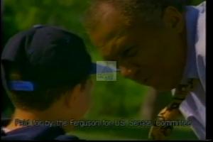 ["The 1994 political TV ad for Democratic candidate Joel Ferguson emphasizes his commitment to education and leadership. Featuring sequences of Ferguson engaging warmly with diverse groups of children in classroom settings, the ad highlights his advocacy for enhanced educational and economic opportunities, with vibrant visuals and passionate speeches, aimed at inspiring trust and hope among voters."]