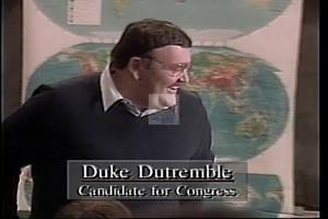 ["The political TV ad for Duke Dutremble���������s 1994 presidential campaign highlights his deep engagement and dedication to education. Repeated scenes depict Dutremble interacting joyfully with a diverse group of students in lively and vibrant classroom settings, symbolizing his commitment and hope for the future of education."]