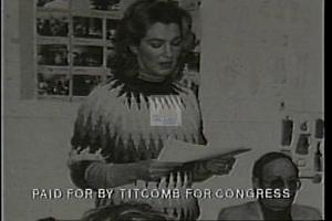 ["The 1994 campaign ad for Democratic candidate Bonnie L. Titcomb for president features multiple scenes underscoring her dedication to community activism and approachability. Titcomb is shown speaking passionately at various community meetings, engaging warmly with residents, and confidently advocating for local issues, emphasizing her role as a committed and relatable leader."]