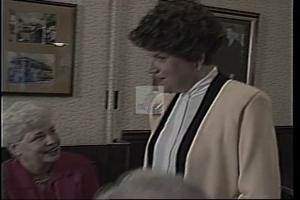 ["In the 1994 campaign ad, Democratic presidential candidate Carol Park passionately addresses enthusiastic crowds at various rallies. She confidently stands at podiums, advocating for bold reforms and taxpayer advocacy, surrounded by supportive and optimistic voters. The ad emphasizes her leadership qualities, determination for change, and connects her with hopeful, engaged audiences."]