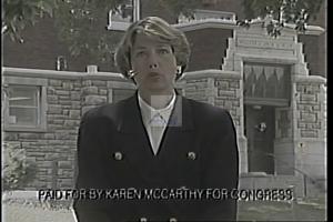 ["In her 1994 presidential campaign ad, Democratic candidate Karen McCarthy emphatically addresses the urgent need for stricter gun control to ensure the safety of schools. Appearing in various educational settings, she fervently advocates for legislative action against the gun lobby and calls for an environment where children can feel secure without the threat of gun violence."]