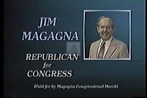 ["In the 1994 political TV ad, Republican Jim Magagna passionately advocates for state control in crime prevention, emphasizing his dedication to the safety of Wyoming. Throughout the ad, depicted against scenic backdrops of Wyoming, Magagna appears determined and focused as he champions stronger state-led crime policies and states' rights."]