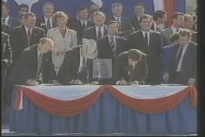 ["The 1994 political TV ad criticizes Greg Gansky for endorsing a GOP contract that commits to major budget adjustments, particularly focusing on a $60 billion funding for Star Wars toys. This funding compromise involves cuts to Medicare and an increase in the national deficit, portraying Gansky's priorities in a negative light and questioning his commitment to critical healthcare services."]