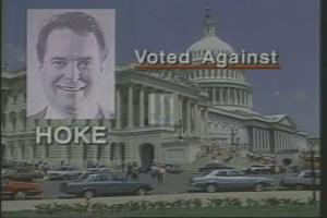 ["In a 1994 Democratic campaign ad, Martin Hoke is repeatedly depicted signing detrimental contracts, portrayed unfavorably through contrasting visuals that underscore negative impacts on seniors, veterans, and workers. The ad casts Hoke as prioritizing wealthy interests over vulnerable groups, urging voters to reconsider his reelection based on his record."]