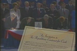 ["In Tom Sawyer's 1994 campaign ad, he criticizes Lynn Slaby for aligning with policies that benefit the wealthy at the public's expense. The ad portrays Slaby repeatedly signing harmful contracts with political elites, suggesting these actions contribute to increased deficits, cuts in social security, and disadvantages for retirees."]