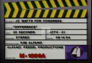 1994 - United States House of Representatives Offices and Issue Campaigns - Julius Ceasar Watts, Jr. (J.C.) - &quot;Difference&quot;, 1994-01-01 - 1994-12-31