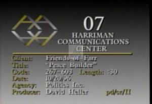 1996 - United States House of Representatives Offices and Issue Campaigns - Farr Sam - &quot;Peace Builder&quot;, 1996-01-01 - 1996-12-31