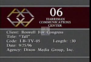 1996 - United States House of Representatives Offices and Issue Campaigns - Boswell Leonard - &quot;Tall&quot;, 1996-01-01 - 1996-12-31