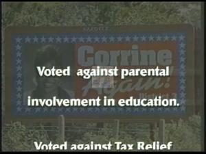 ["The 1994 campaign ad for Republican Marc Little targets political opponent Corrine Brown, highlighting her voting record. Featuring scenes of Brown in a debate looking defensive and text overlays criticizing her decisions, the ad urges voters to consider a change in representation, promoting Little as the preferable alternative."]
