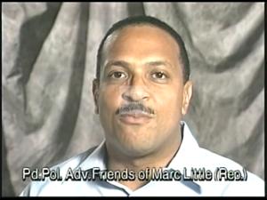 ["In the 1994 presidential campaign ad, Republican candidate Marc Little passionately addresses constituents in District 3, emphasizing community improvement through leadership, unity, and civic engagement. Scenes show him advocating for education, job opportunities, and moral values, often accompanied by his family, highlighting a firm commitment to community-driven initiatives and values."]